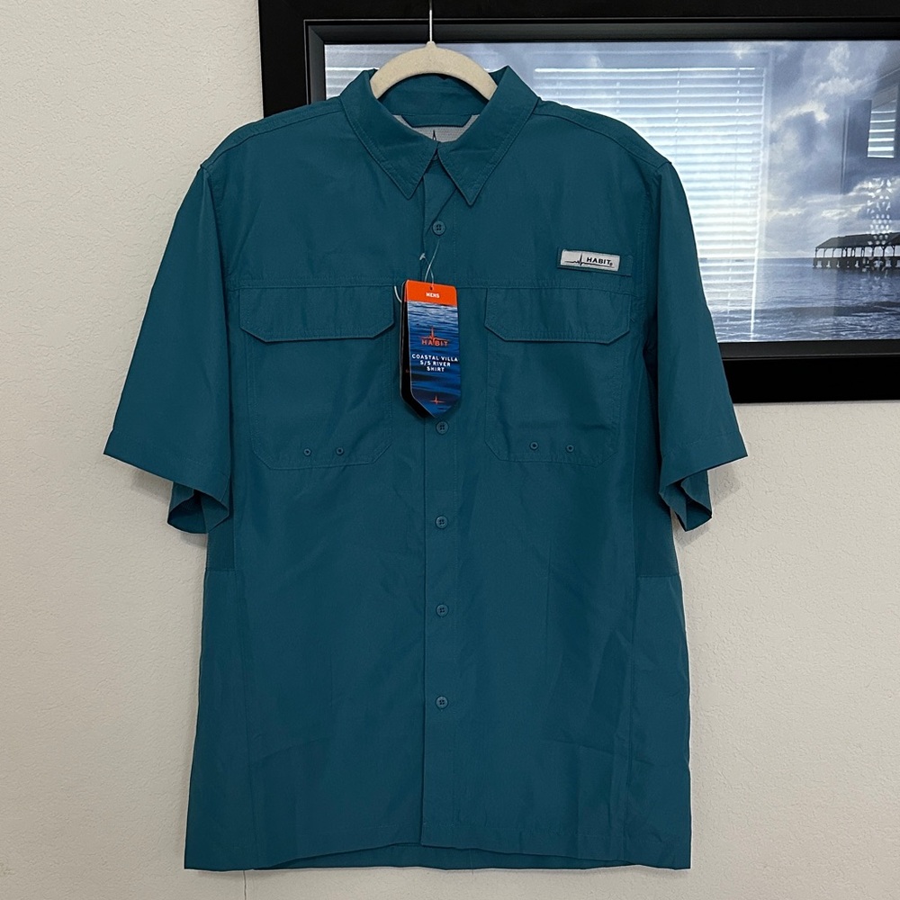 Habit Teal Short Sleeve Performance Button-Down Shirt Size M